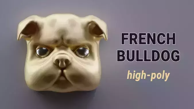 French Bulldog Head High-poly 3D print model