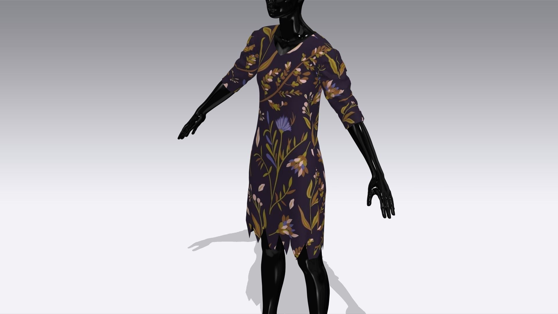 Female Cloth Dress Low-poly 3D model_4