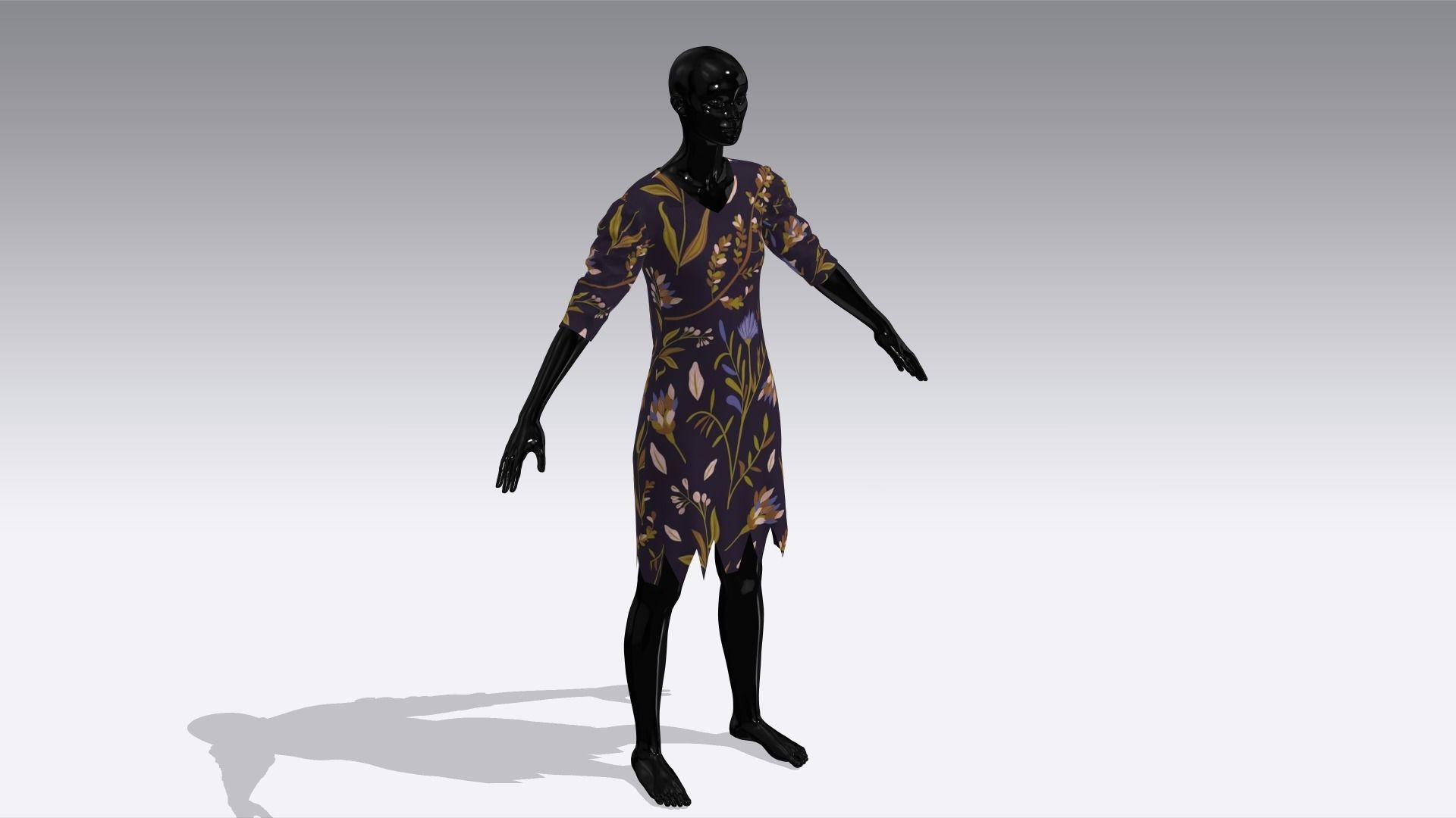 Female Cloth Dress Low-poly 3D model_1