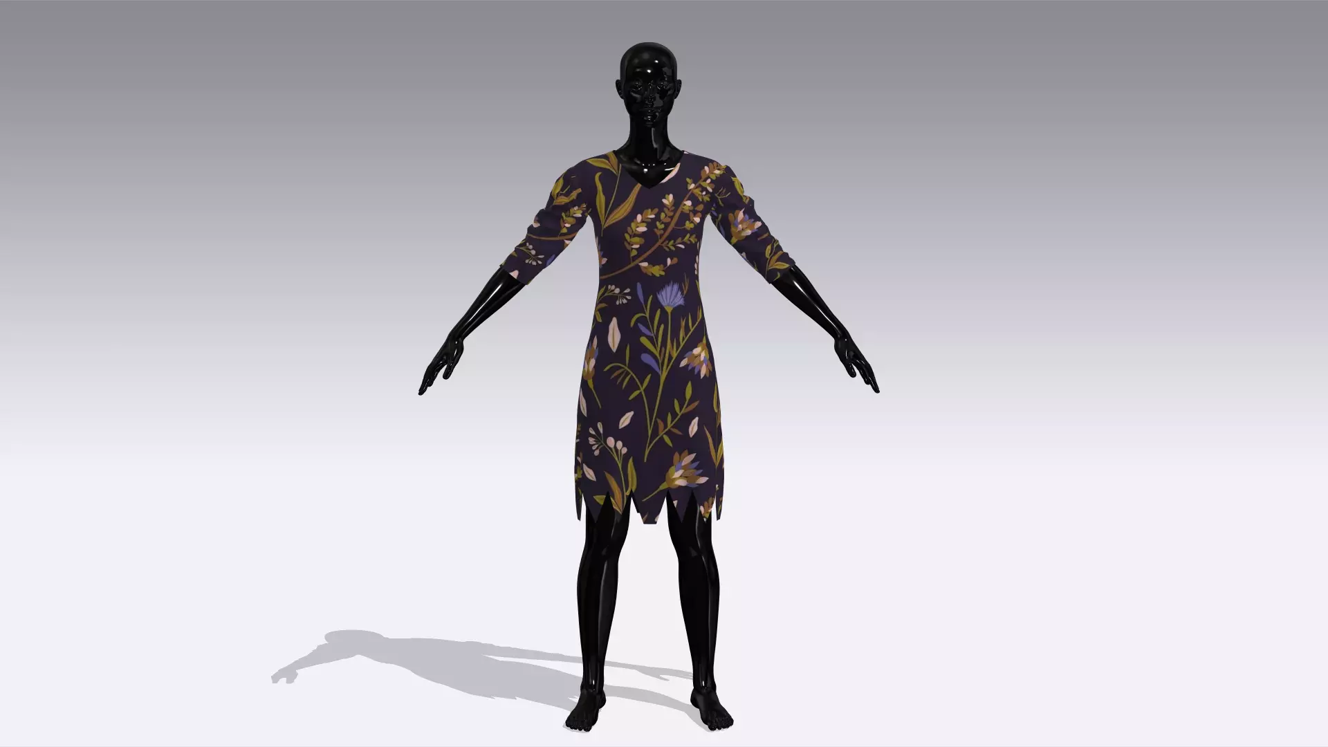 Female Cloth Dress Low-poly 3D model_0