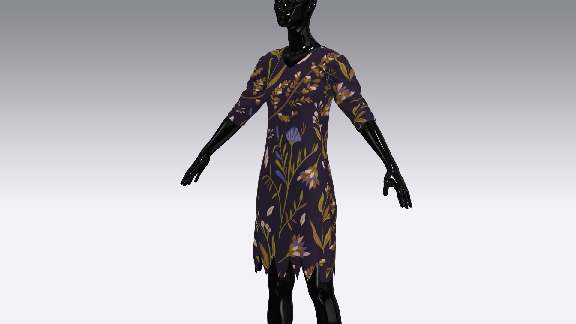 Female Cloth Dress Low-poly 3D model_6
