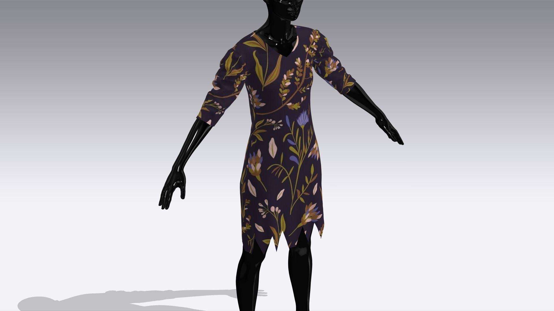 Female Cloth Dress Low-poly 3D model_3