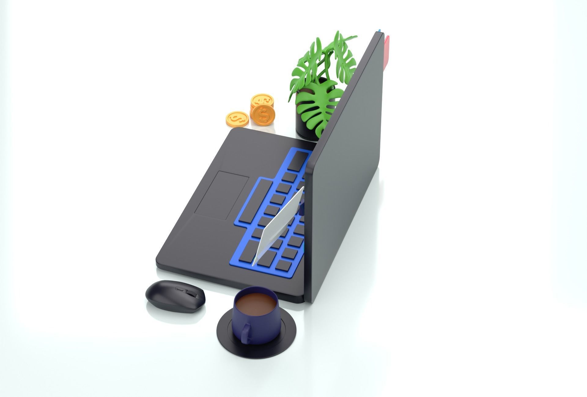 Cartoon Laptop with Business today 3D Illustration Low-poly Low-poly 3D model_7