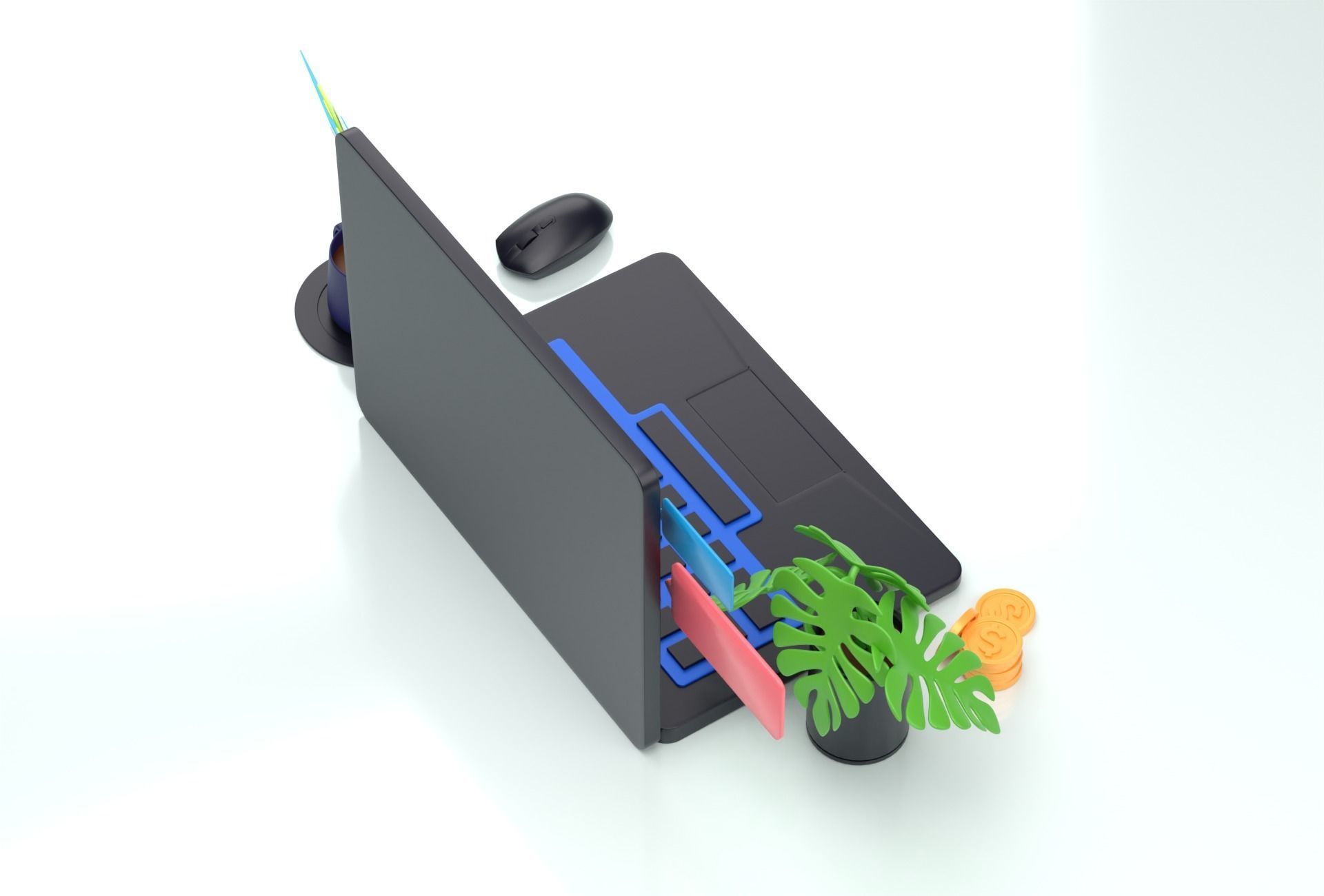 Cartoon Laptop with Business today 3D Illustration Low-poly Low-poly 3D model_9