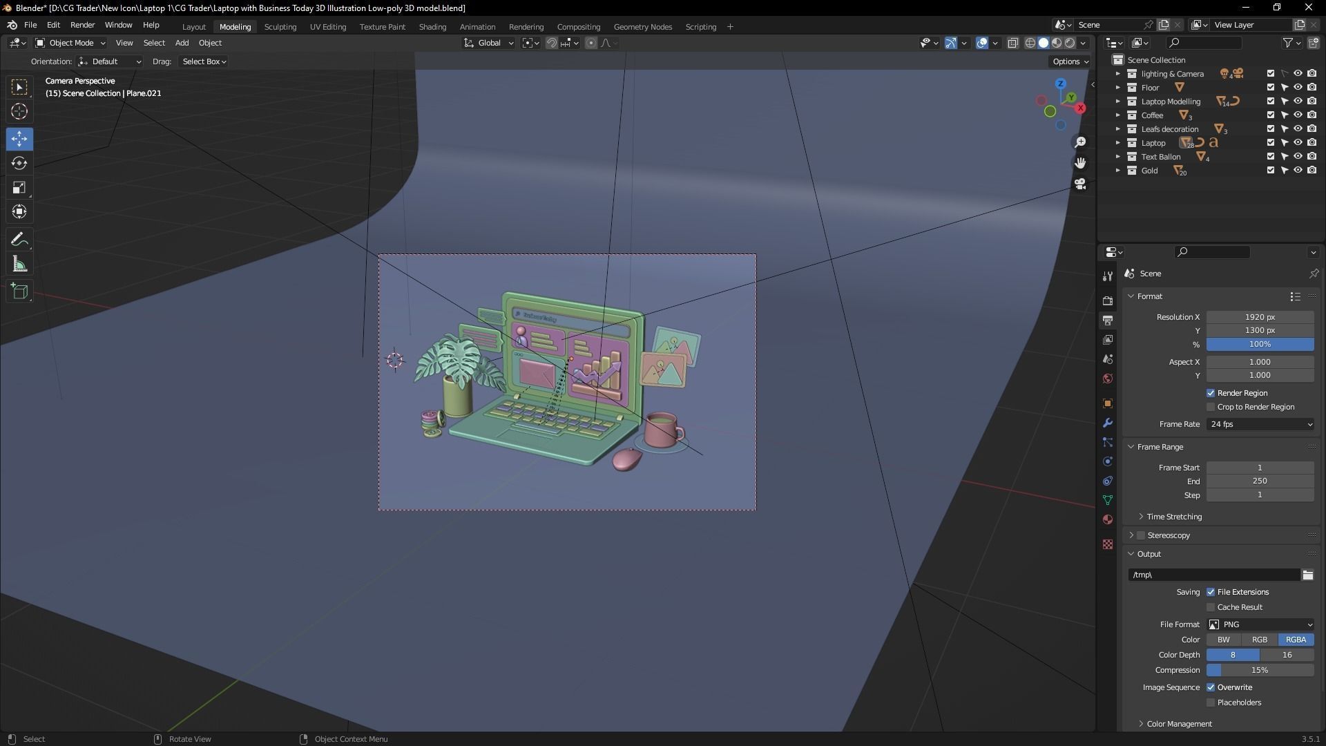 Cartoon Laptop with Business today 3D Illustration Low-poly Low-poly 3D model_5