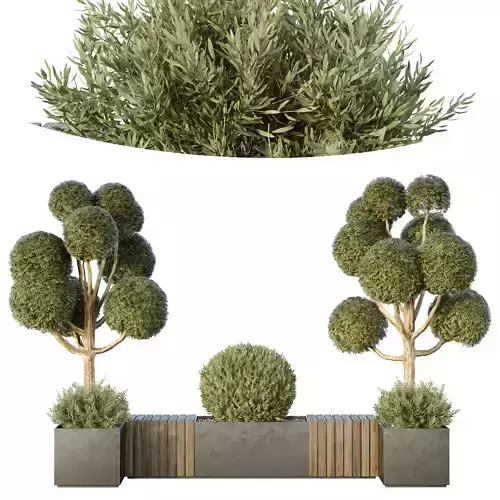 HQ Urban environment set of green plant benches 12