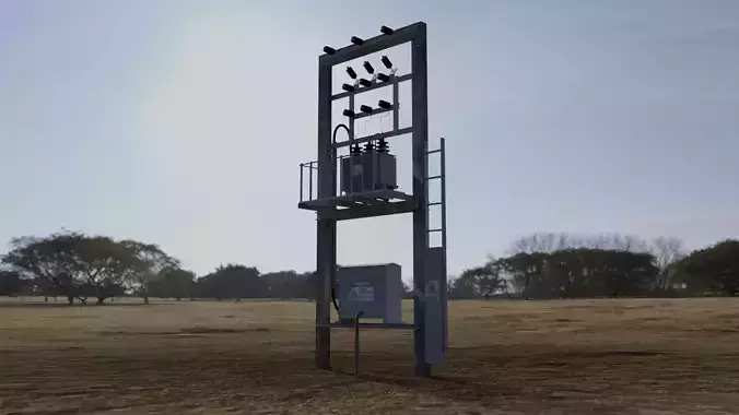 pole-mount transformer Low-poly 3D model