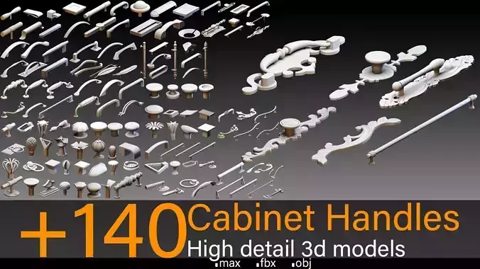 140 Cabinet Handles- High detail 3d models