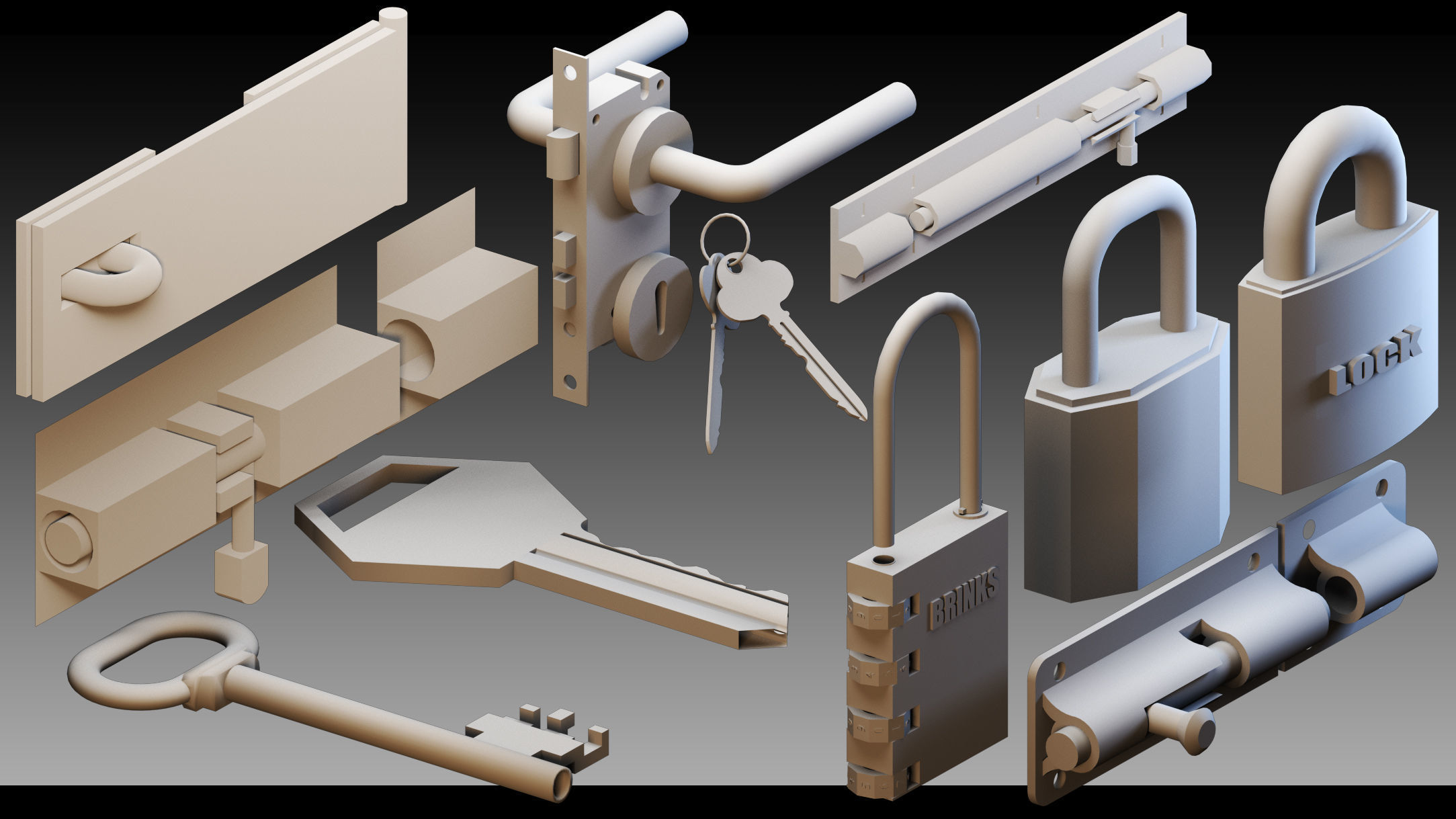 120 Keys and Locks- High detail 3d models 3D model_4