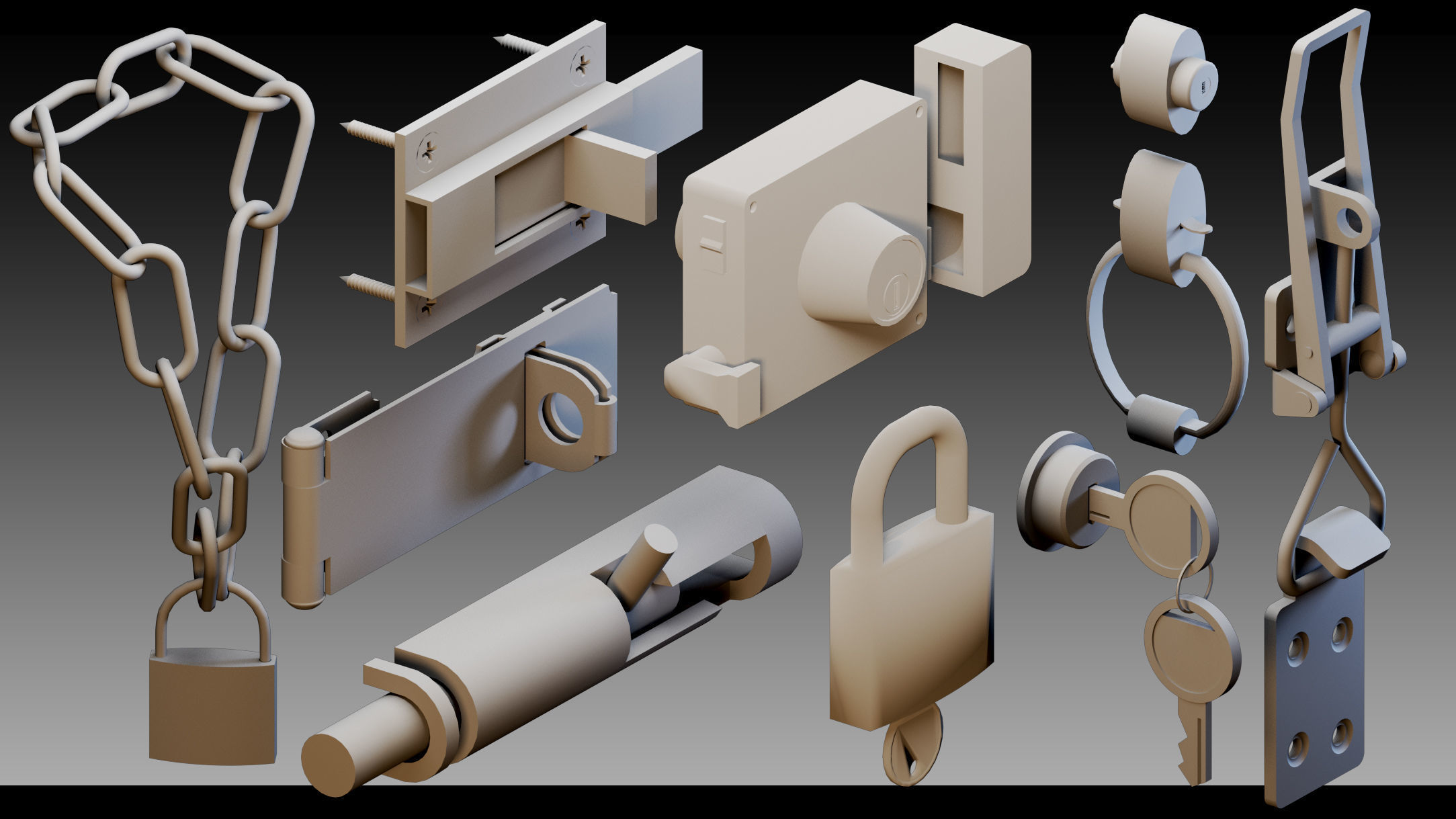 120 Keys and Locks- High detail 3d models 3D model_13