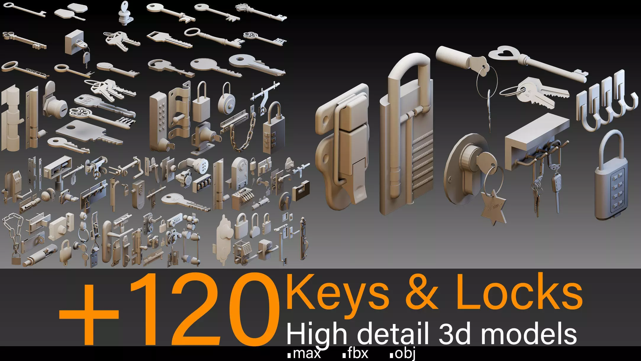 120 Keys and Locks- High detail 3d models 3D model_0