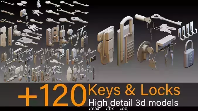 120 Keys and Locks- High detail 3d models 3D model