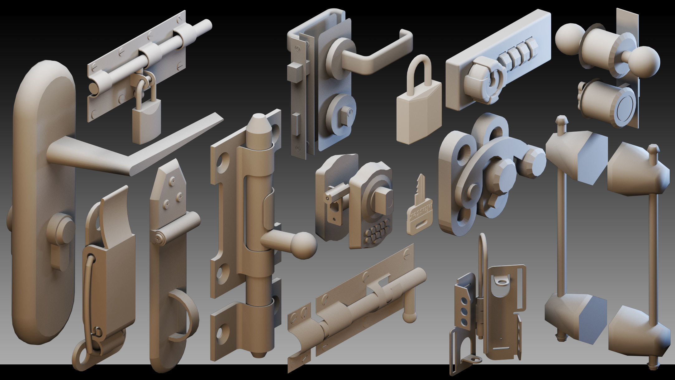 120 Keys and Locks- High detail 3d models 3D model_2