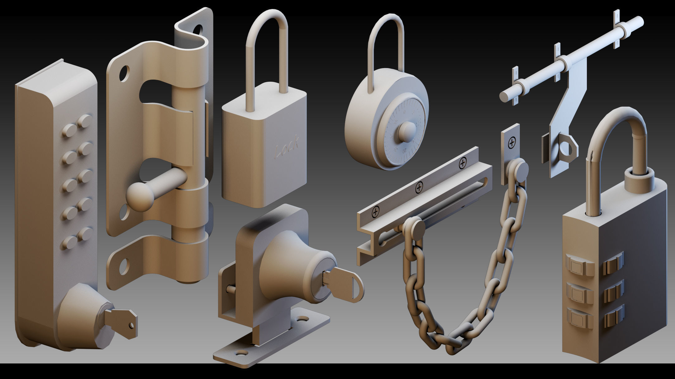 120 Keys and Locks- High detail 3d models 3D model_9