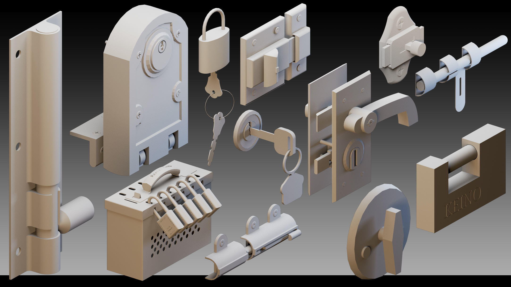 120 Keys and Locks- High detail 3d models 3D model_12