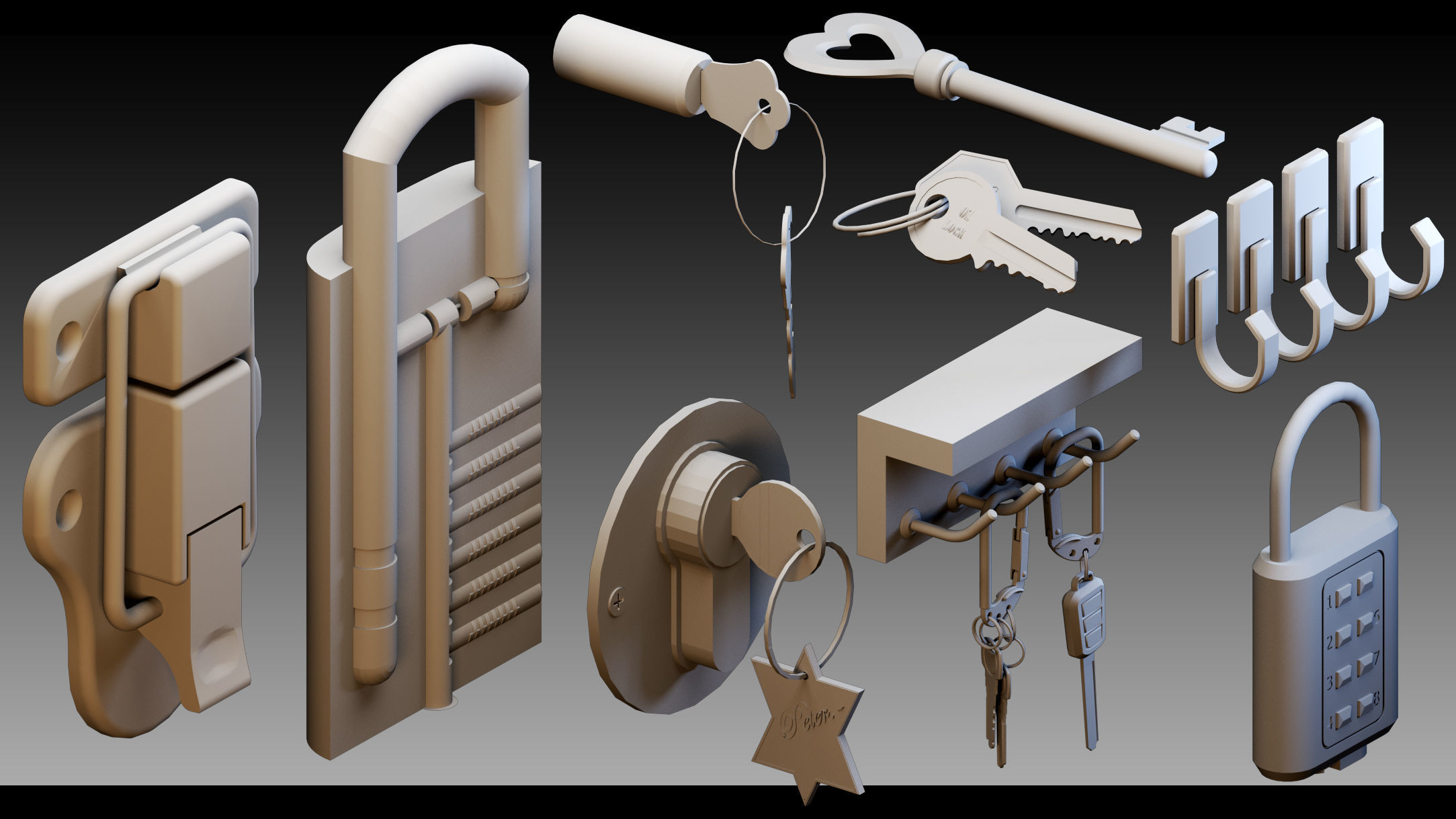 120 Keys and Locks- High detail 3d models 3D model_8