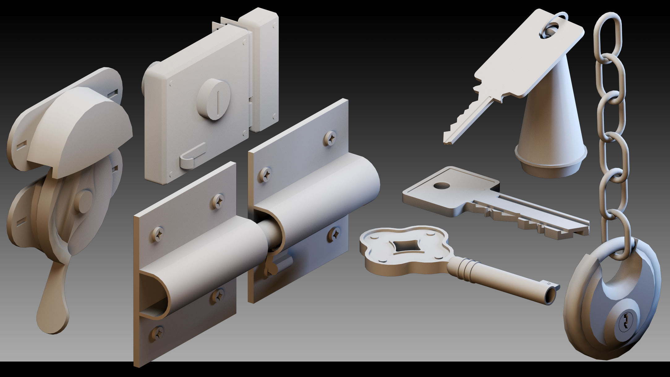 120 Keys and Locks- High detail 3d models 3D model_5