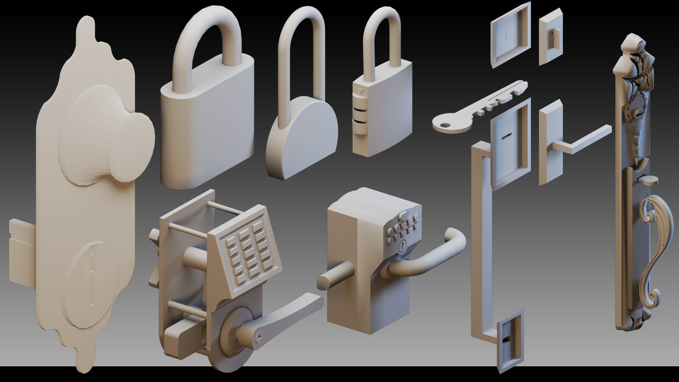 120 Keys and Locks- High detail 3d models 3D model_3