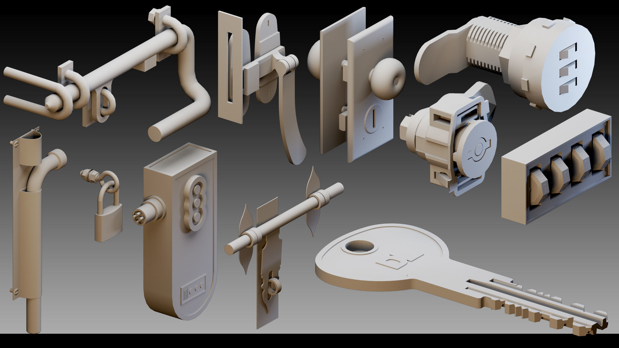 120 Keys and Locks- High detail 3d models 3D model_11