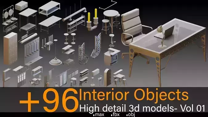 96 Interior Objects- Vol 01- High detail 3d models