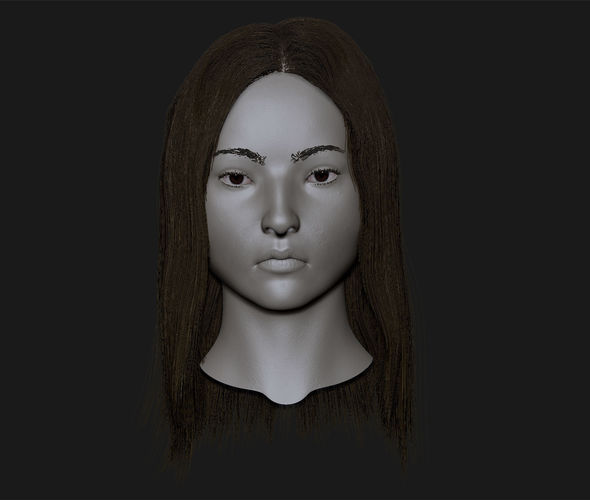 Realistic head cute asian girl 3D model