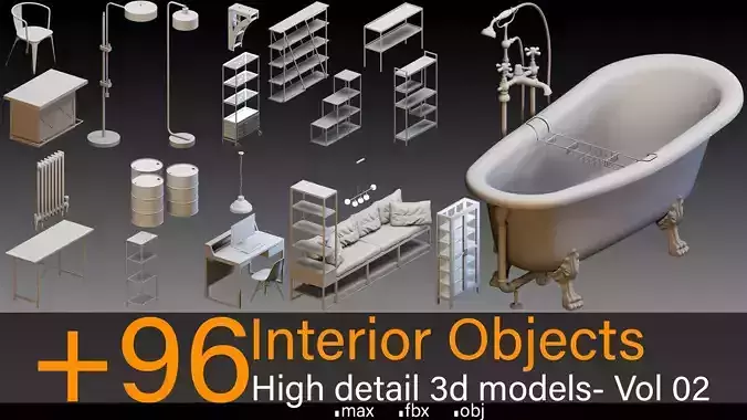 96 Interior Objects- Vol 02- High detail 3d models