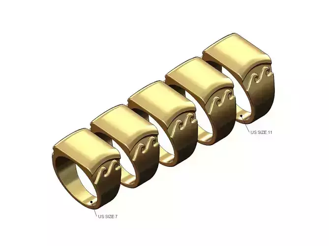 Wave greek key dome square signet ring US sizes 7to11