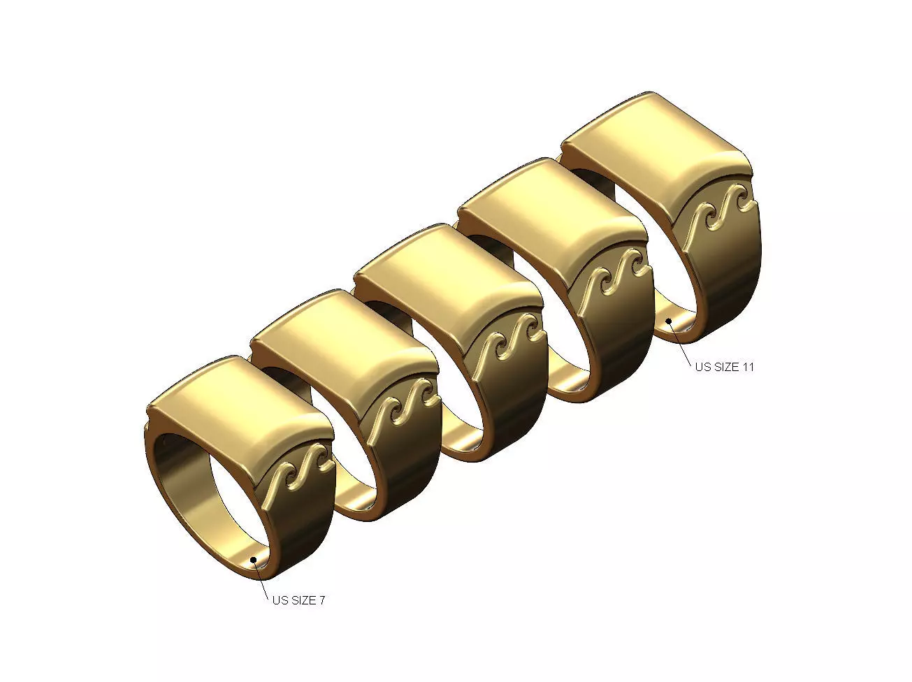 Wave greek key dome square signet ring US sizes 7to11 3D print model