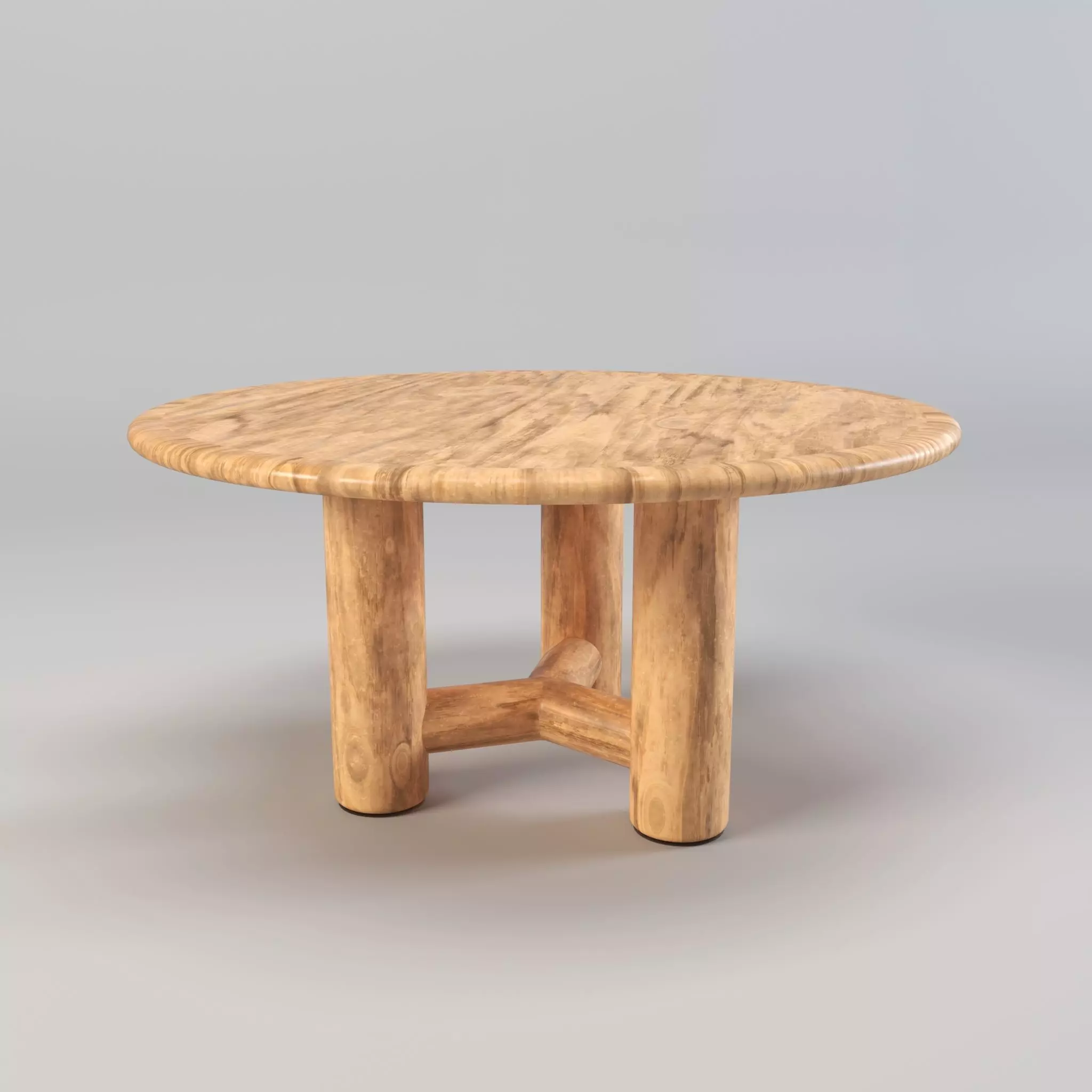 Round table - Dining table - Wooden table Low-poly 3D model_0