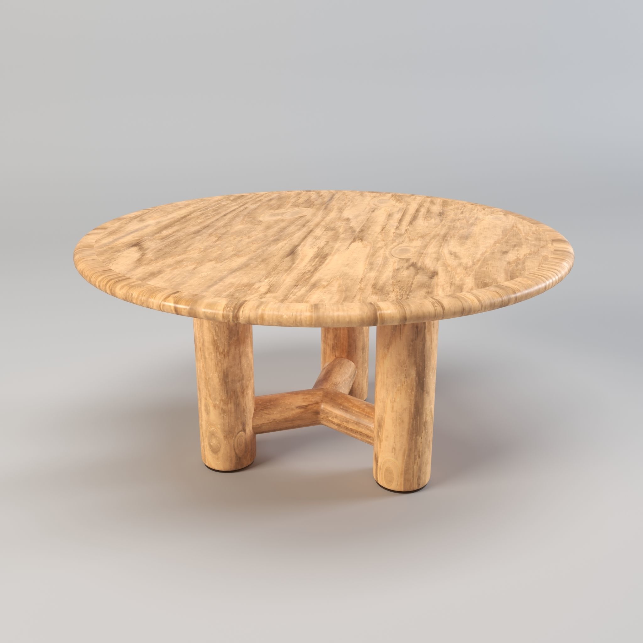 Round table - Dining table - Wooden table Low-poly 3D model_4