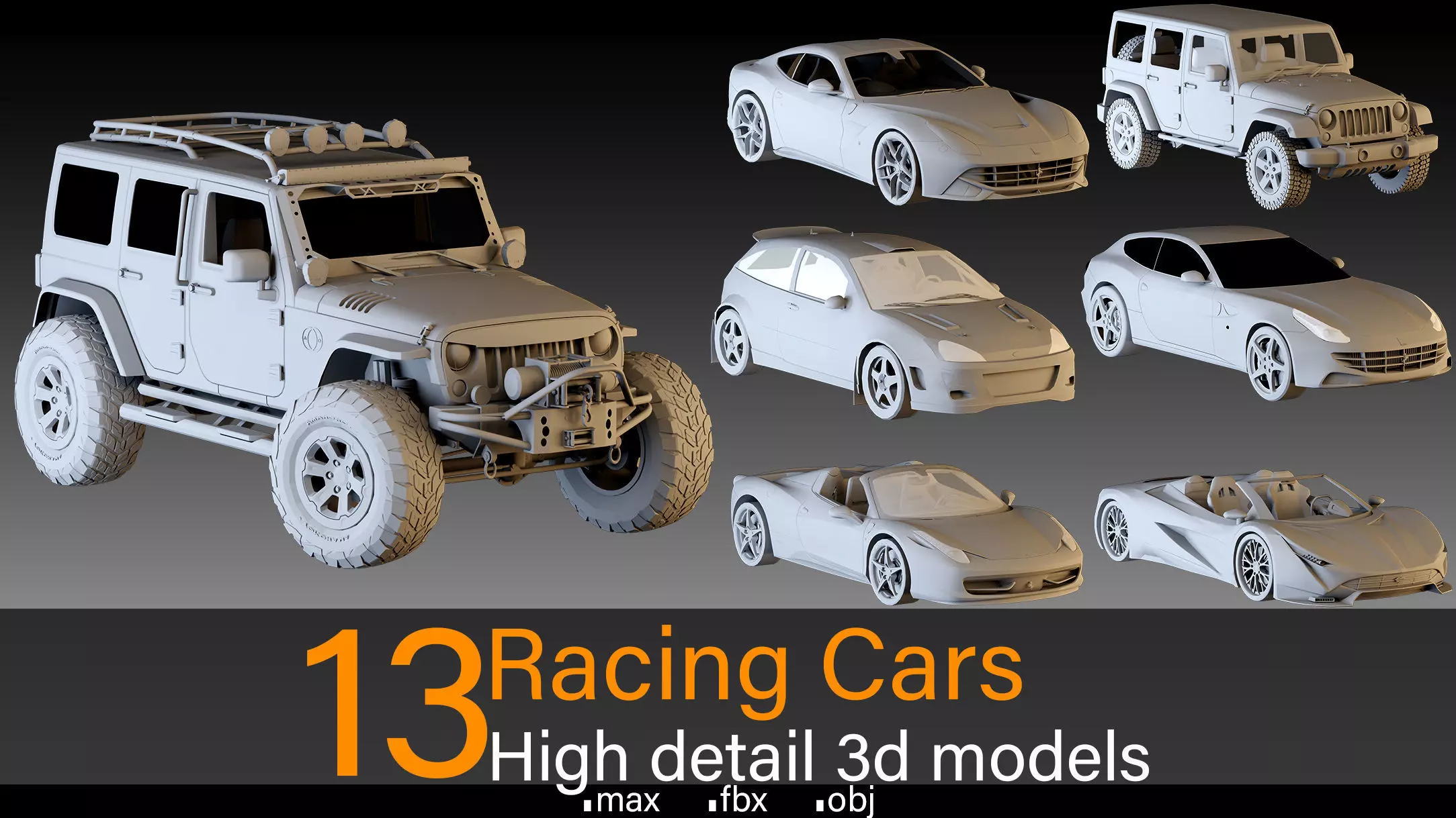 13 Racing Cars- High detail 3d models 3D model_0
