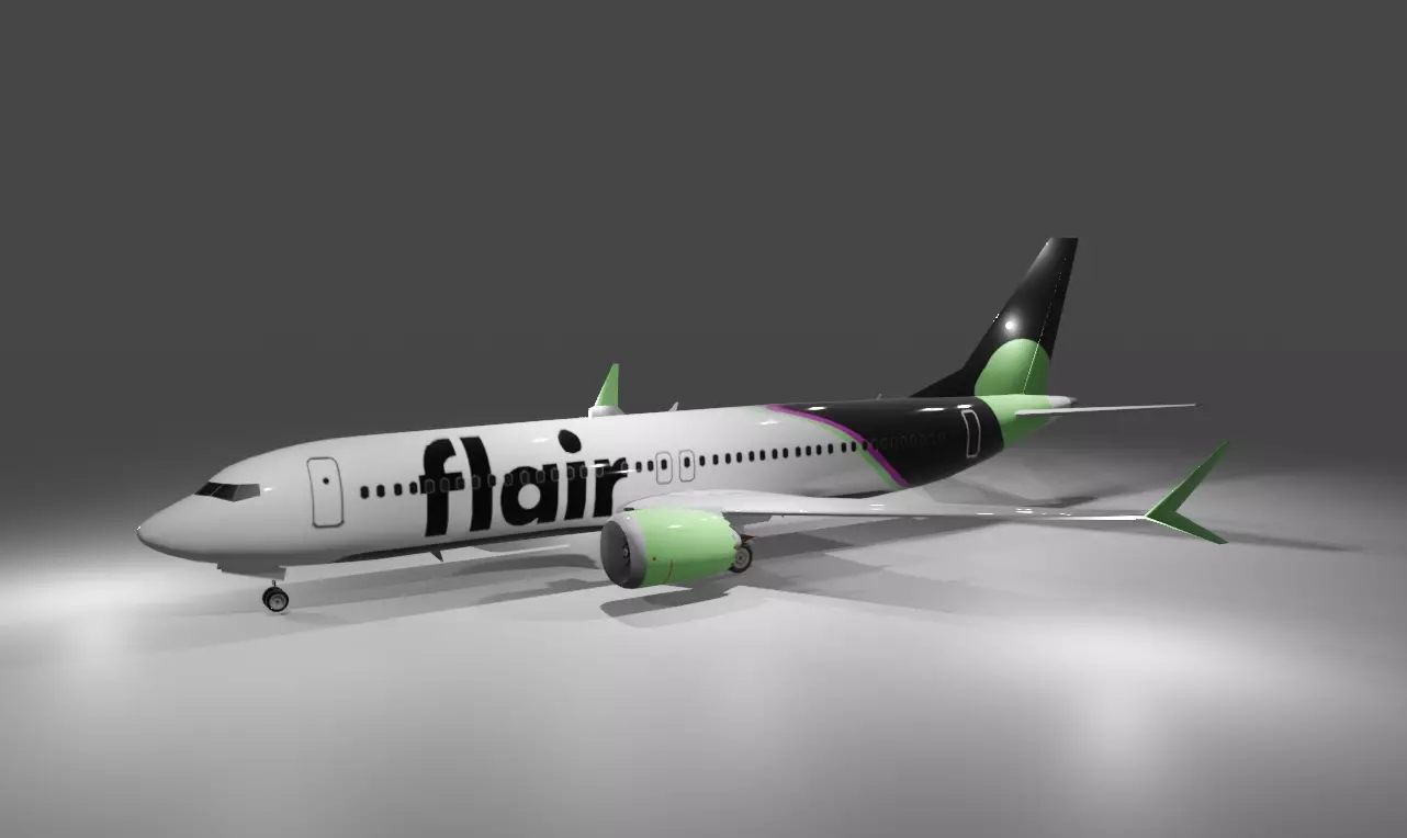 Flair airlines Boeing 737 max 8 3d model with cockpit Low-poly 3D model