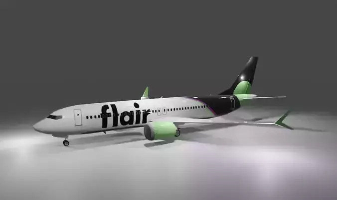 Flair airlines Boeing 737 max 8 3d model with cockpit Low-poly 3D model