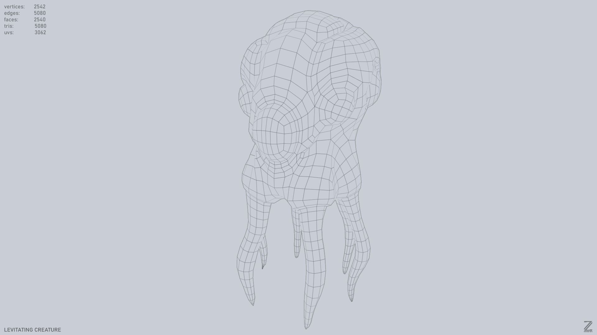 Levitating creature Low-poly 3D model_9