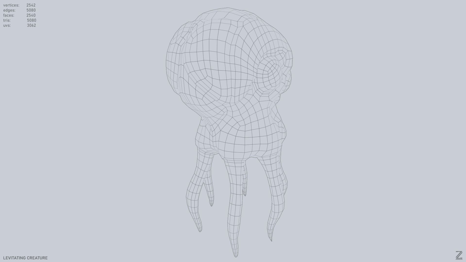 Levitating creature Low-poly 3D model_13