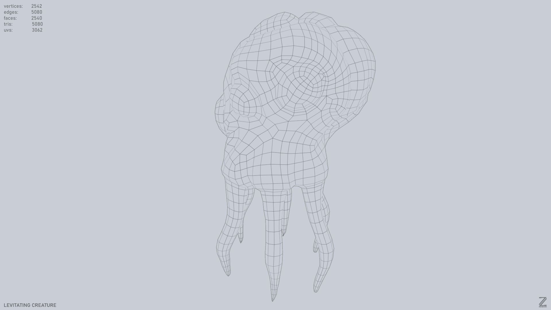 Levitating creature Low-poly 3D model_11