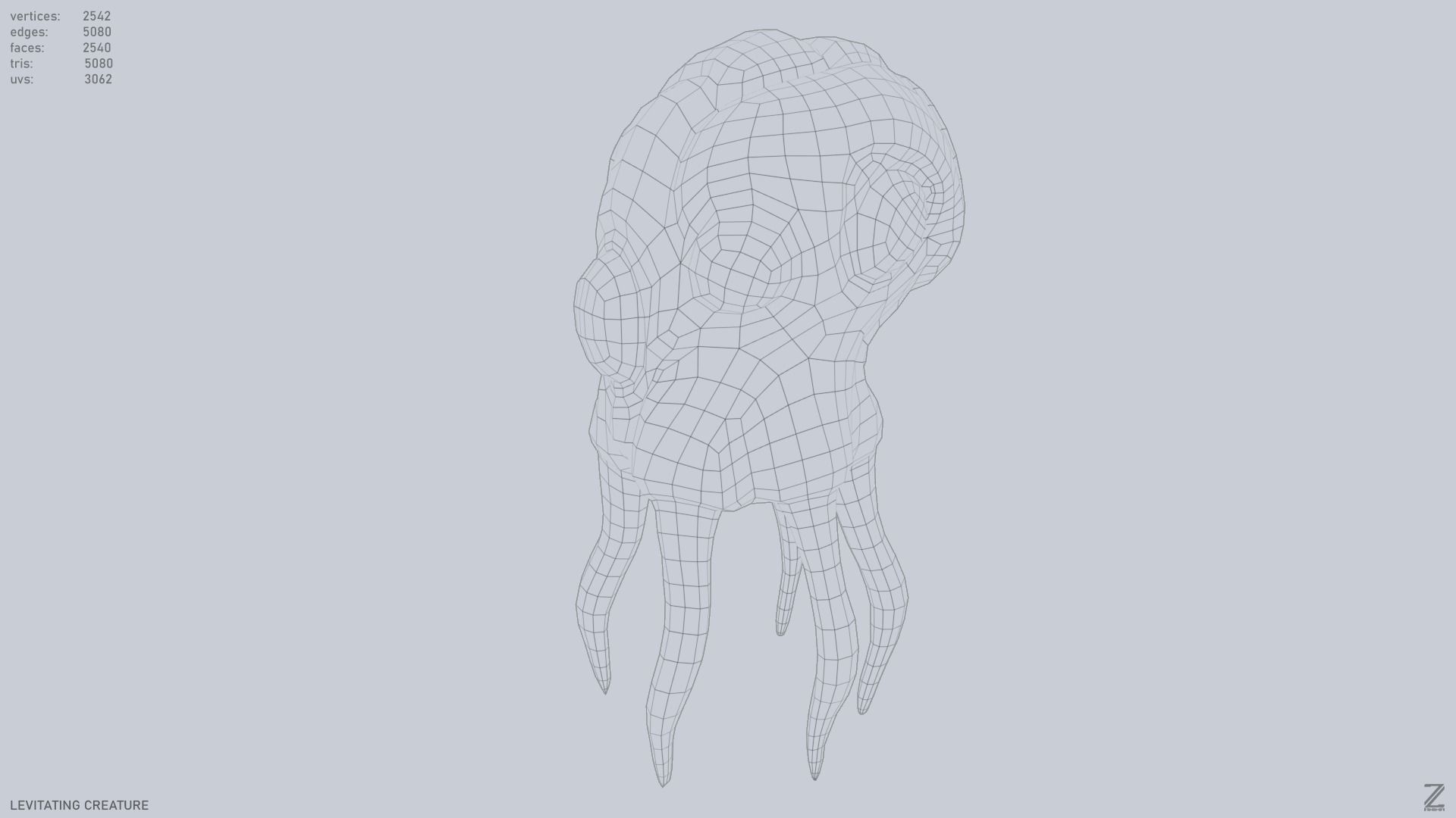 Levitating creature Low-poly 3D model_10