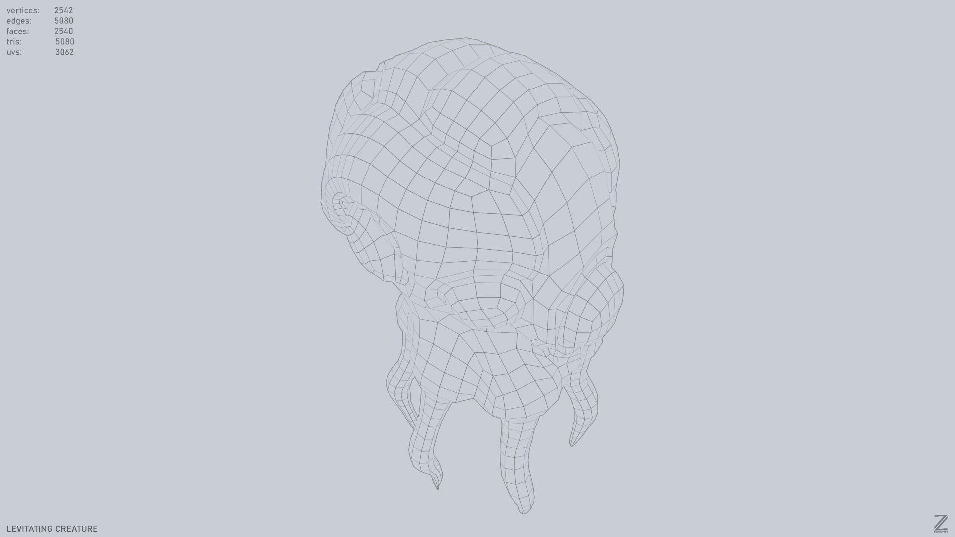 Levitating creature Low-poly 3D model_14