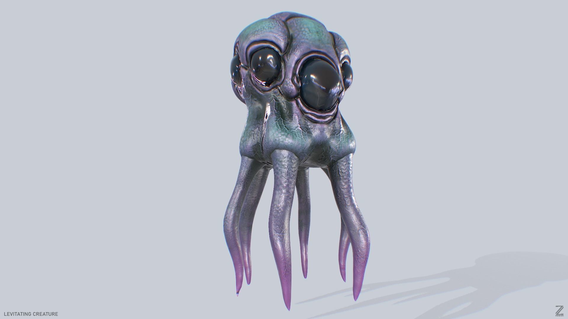 Levitating creature Low-poly 3D model_8