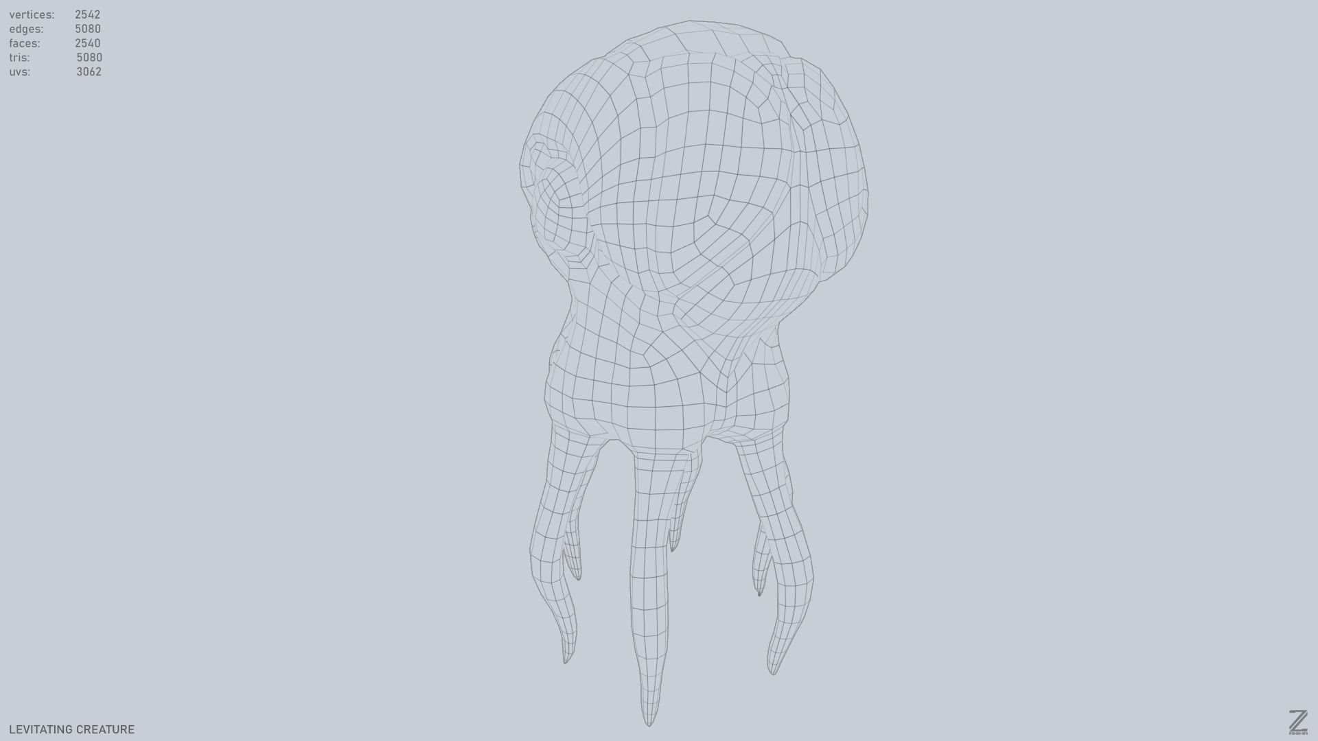 Levitating creature Low-poly 3D model_12