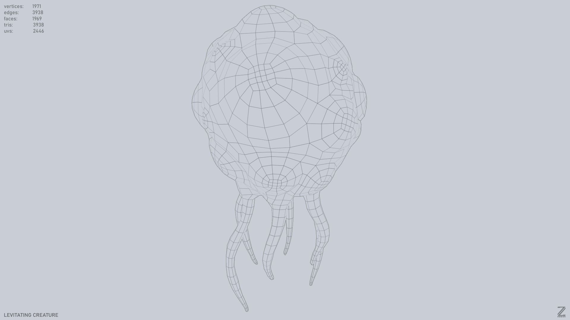 Levitating creature Low-poly 3D model_15