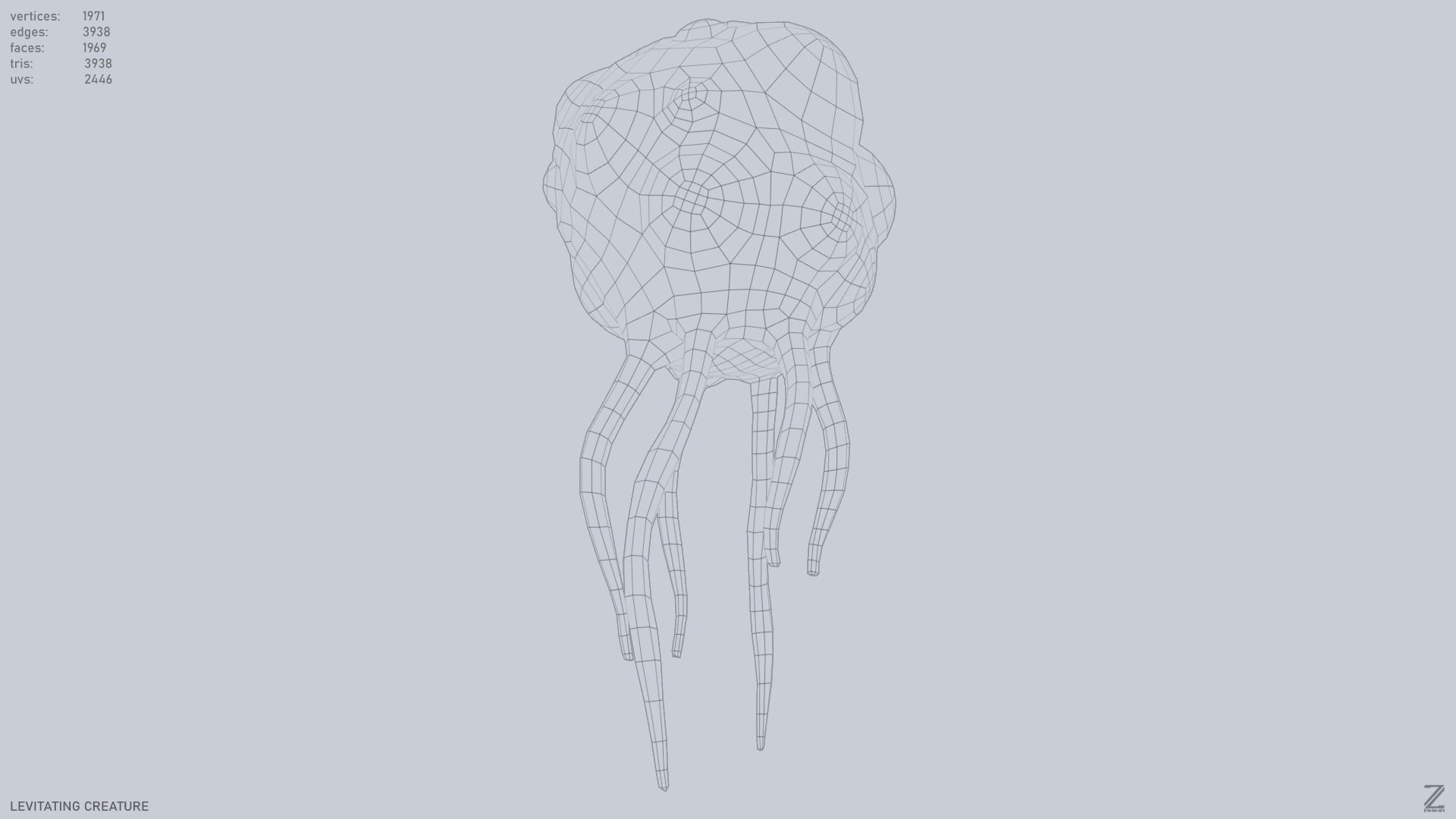 Levitating creature Low-poly 3D model_14