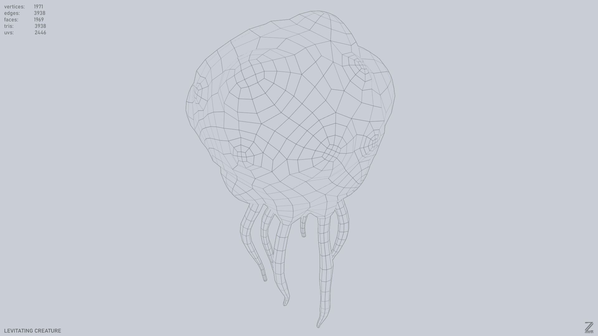 Levitating creature Low-poly 3D model_13