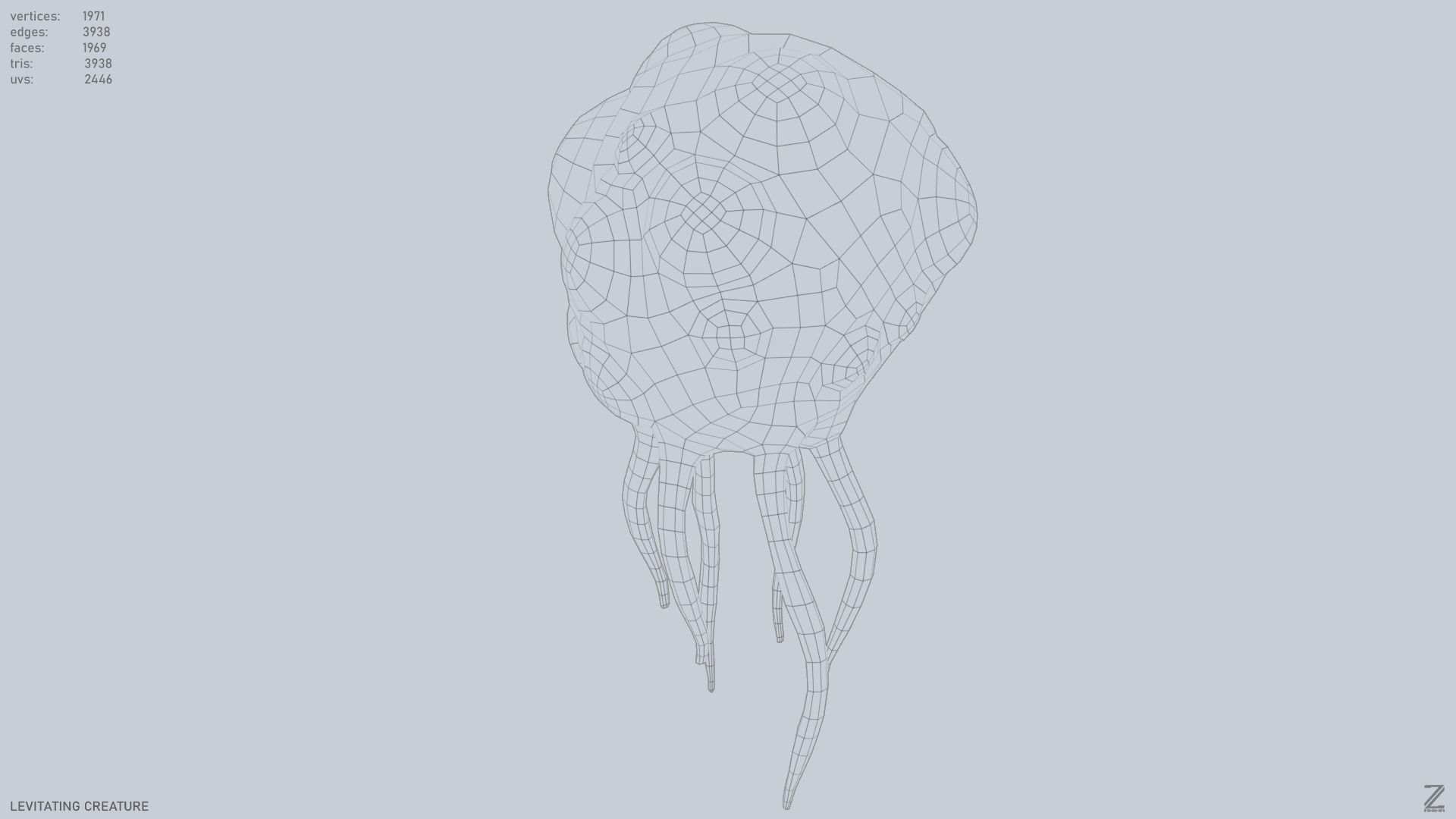 Levitating creature Low-poly 3D model_10