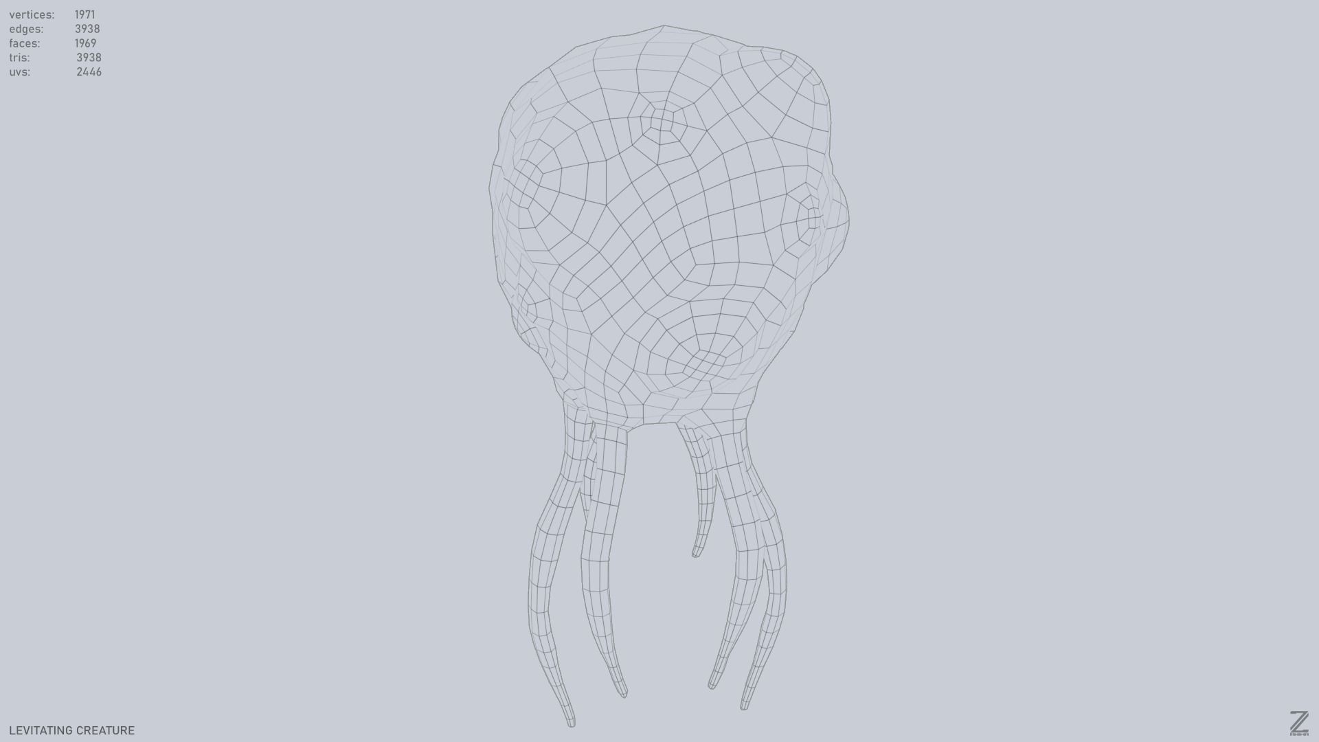 Levitating creature Low-poly 3D model_12