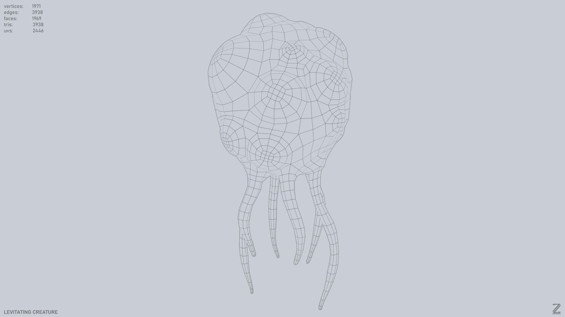 Levitating creature Low-poly 3D model_9