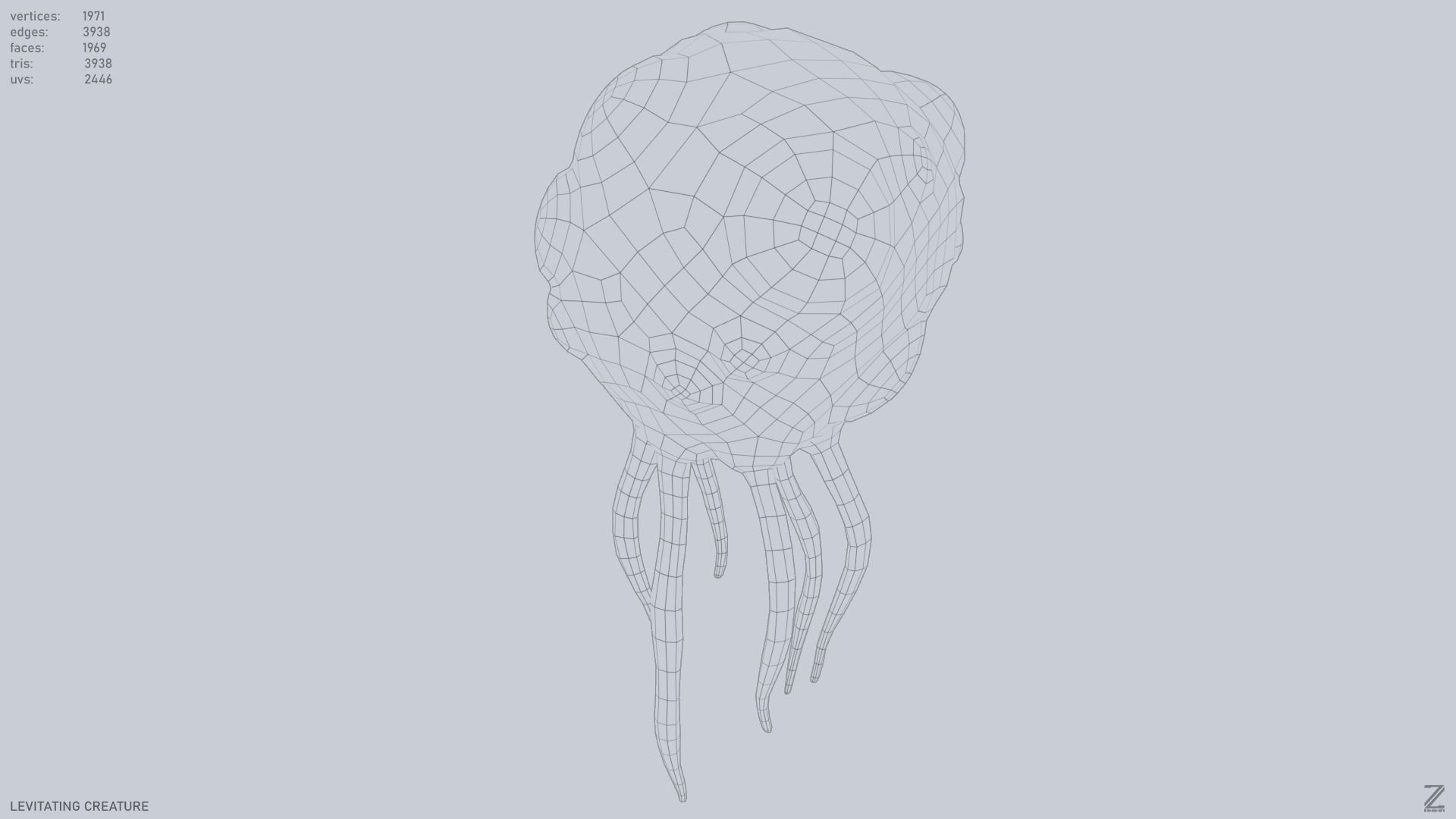 Levitating creature Low-poly 3D model_11