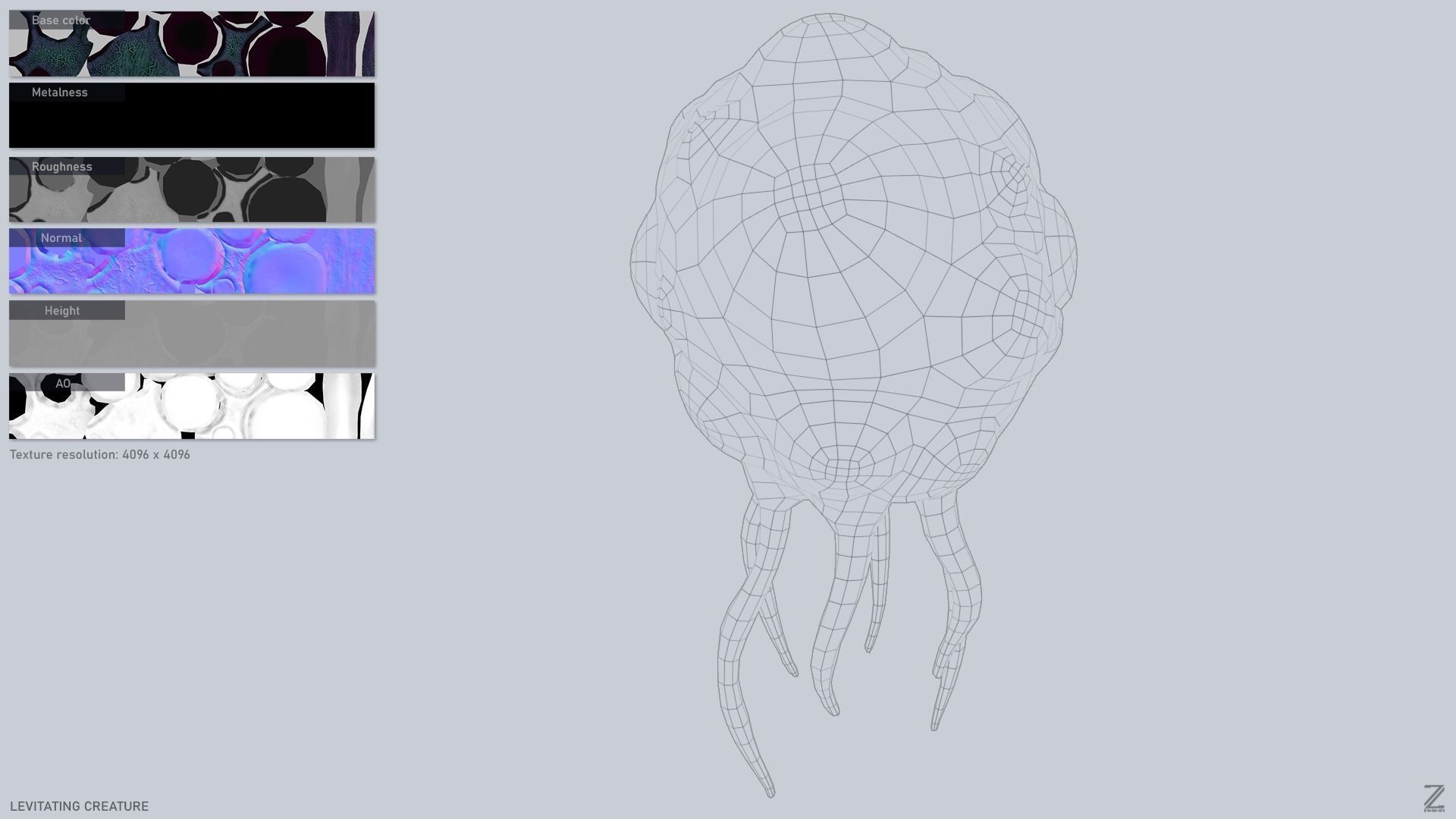 Levitating creature Low-poly 3D model_3