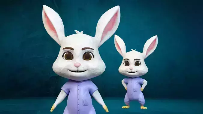 Cartoon Rabbit Rigged Low-poly 3D model