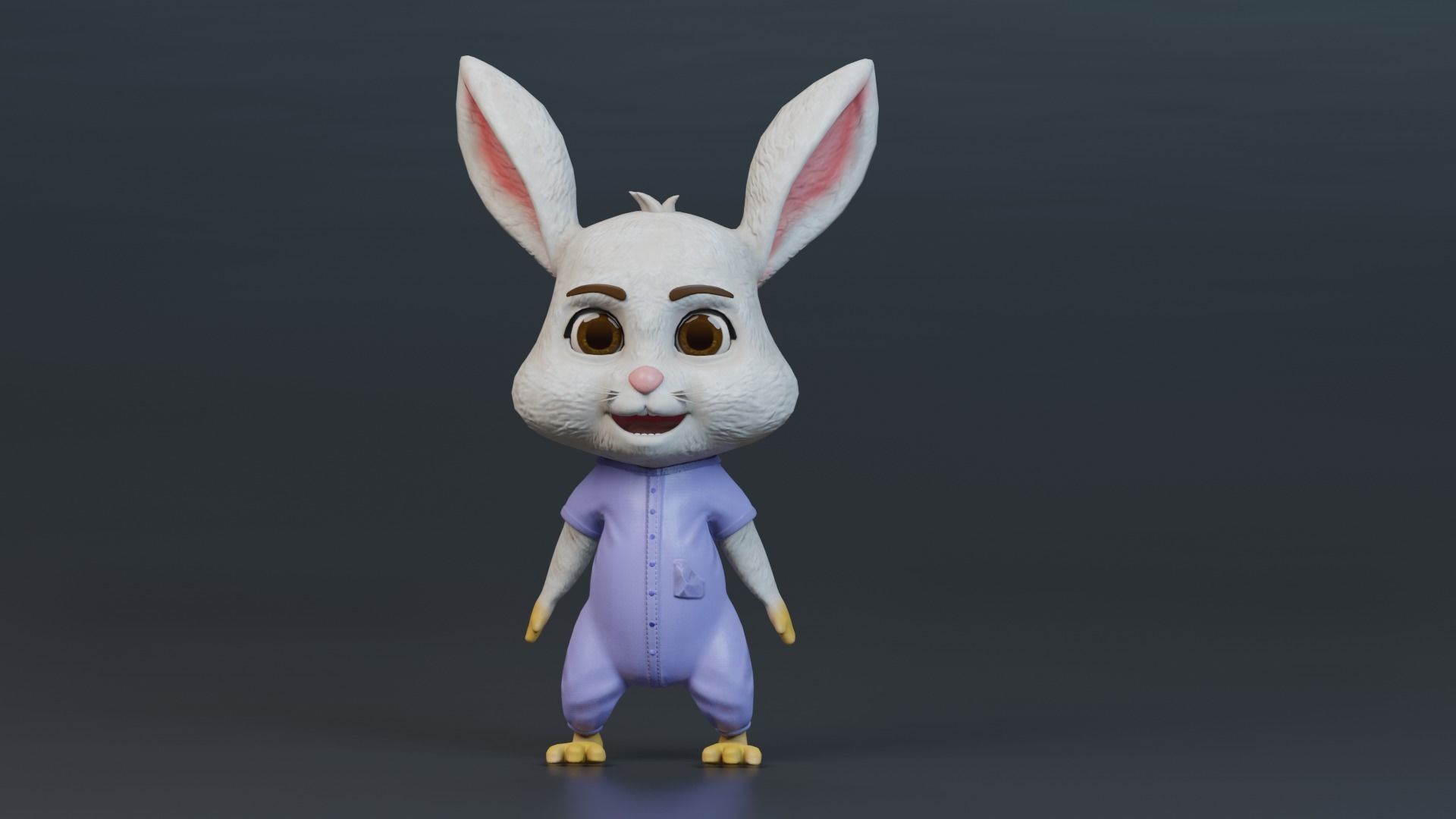 Cartoon Rabbit Rigged Low-poly 3D model_4